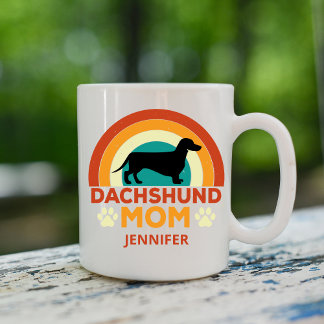 Caneca De Café Vintage Dachshund Dog Mãe Sunset Personalizado