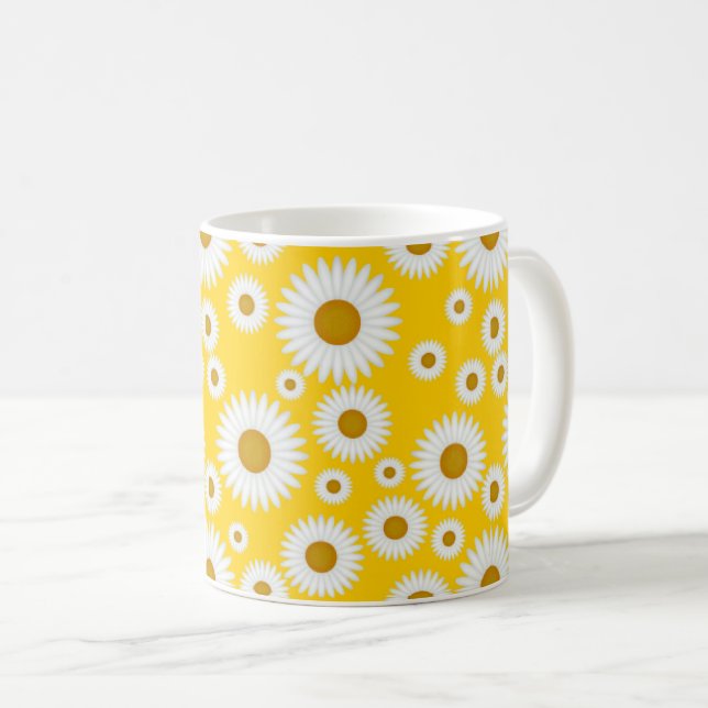 Caneca De Café vintage daisy retro sunshine yellow mug (Frente Esquerda)