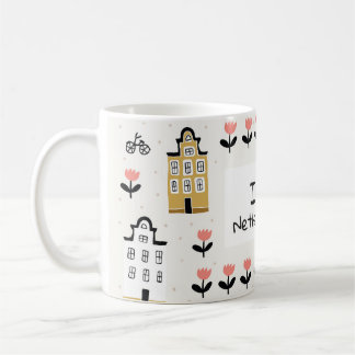 Caneca De Café Vintage de Amsterdã: Ilustração de Cidade Tradicio