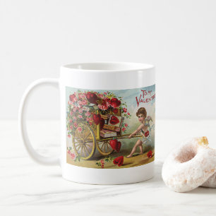 Caneca De Café Vintage Dia de os namorados Angel, Cart of Love He