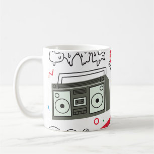Caneca De Café Vintage doodle s 90 com caixa de bum, televisão