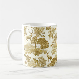 Caneca De Café Vintage Dourada Deer Fox Hare Country Toile