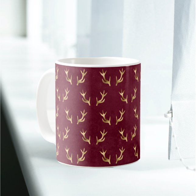 Caneca De Café Vintage Dourada Maroon Antlers (Criador carregado)