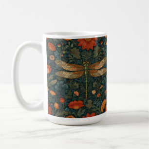 Caneca De Café Vintage dragonfly orange floral verde-floral boho