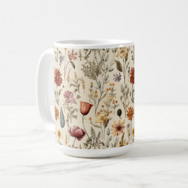 Caneca De Café Vintage Dried Wildflower Burgundy Pink Yellow