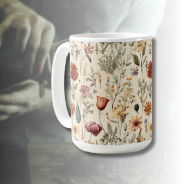 Caneca De Café Vintage Dried Wildflower Burgundy Pink Yellow