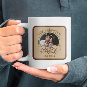 Caneca De Café Vintage Family Photo Brown & Beige Simple Keepsasa