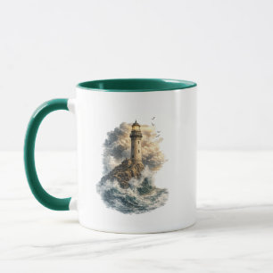 Caneca de Café Vintage Farol Oceânico de Dois Lado