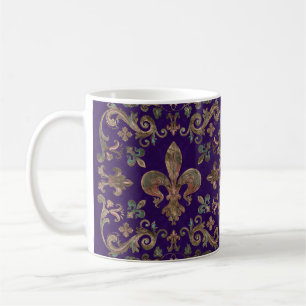 Caneca De Café Vintage Fleur-de-lis no roxo real