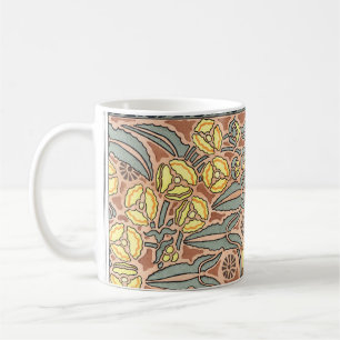 Caneca De Café Vintage Floral Art Nouveau, Flores De Ponta