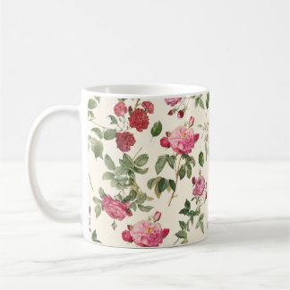 Caneca De Café Vintage Floral Cream Rosa Rosa Rosa Rosa