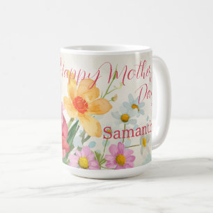 Caneca De Café Vintage Floral "Dia de as mães Feliz" Monograma