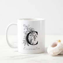 Vintage Floral Monograma - Letra C Nome Café Mug