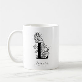 Caneca De Café Vintage Floral Monograma - Letra L Nome Café Mug