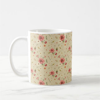 Caneca De Café Vintage Floral Mug com Design botânico bege