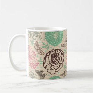 Caneca De Café Vintage Floral Rosa Garden