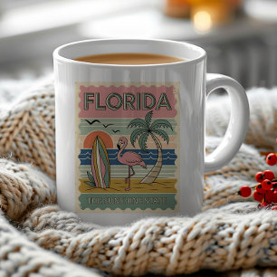 Caneca De Café Vintage Florida Postcard Flamingo Palm Trees