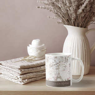 Caneca De Café Vintage French Romance Collage Pink ID226