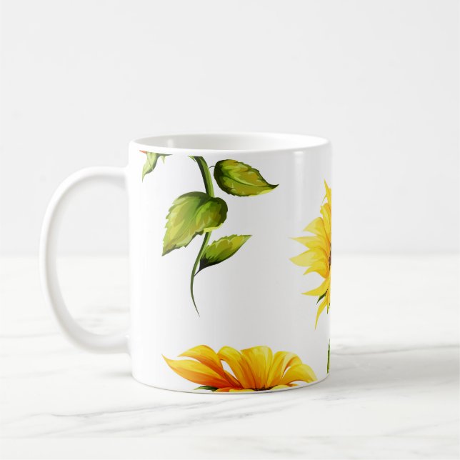 Caneca De Café Vintage Girassol Desenhado À Mão (Esquerda)