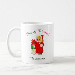 Caneca De Café Vintage Girl with Bunny Christmas Coffee Mug Cup