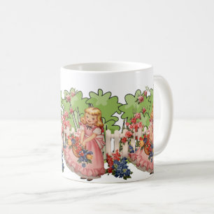 Caneca De Café Vintage Girl with Floral Garden Charm