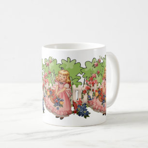 Caneca De Café Vintage Girl with Floral Garden Charm