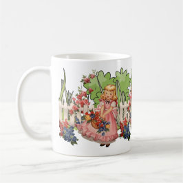 Caneca De Café Vintage Girl with Floral Garden Charm