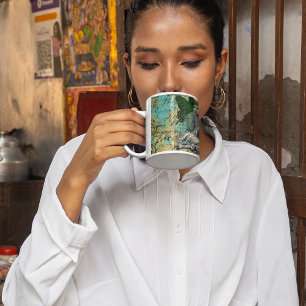 Caneca De Café Vintage Green Fairy sobre Aqua Ephemera
