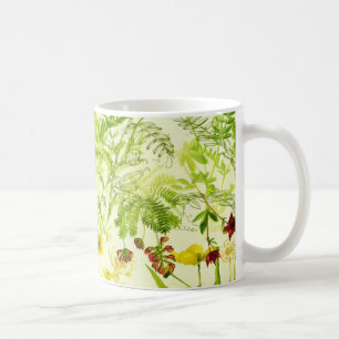 Caneca De Café Vintage Green Woodland Botânica Folha de Flor Selv