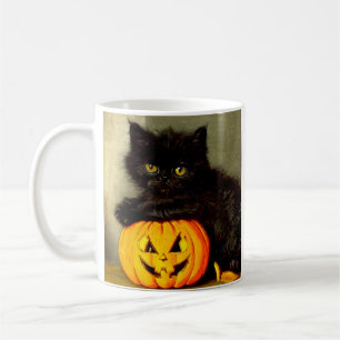 Caneca De Café Vintage Halloween Cat e Jack-o'-lantern