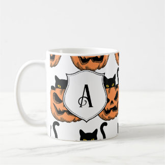 Caneca De Café Vintage Halloween Cat Spooky Patterno Personalizad