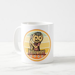 CANECA DE CAFÉ VINTAGE HALLOWEEN PUMPKIN COM AX E SKULL