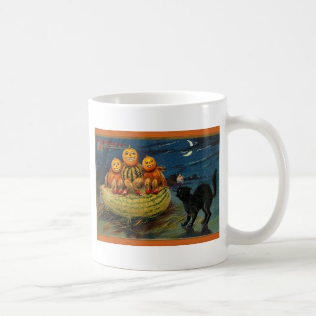 Caneca De Café Vintage Halloween Pumpkins Black Cat (Direita)
