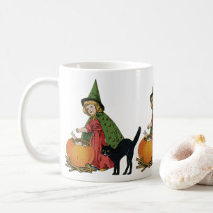 Caneca De Café Vintage Halloween Witch and Cat, Ellen Clapsaddle