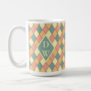 Caneca De Café Vintage Harlequine Diagonal em Pastéis Monograma