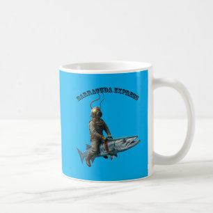 Caneca De Café Vintage Helmet Diver Riding a Barracuda Fish URM