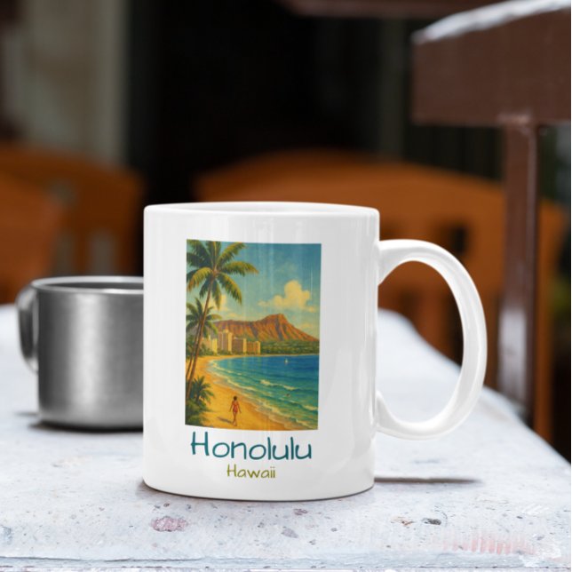 Caneca De Café Vintage Honolulu Hawaii Waikiki Beach (Vintage Honolulu Hawaii Waikiki Beach Coffee Mug)