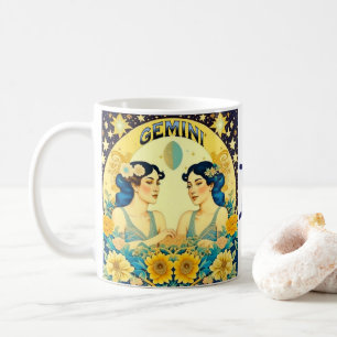 Caneca De Café Vintage Horoscope Sinal Gemini Twins Celestial