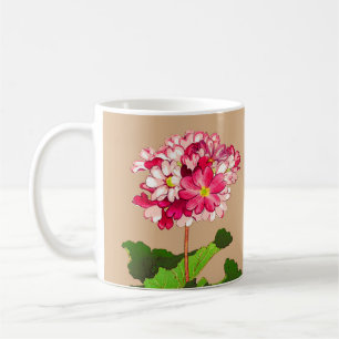 Caneca De Café Vintage Hydrangea japonesa. Rosa e Verde