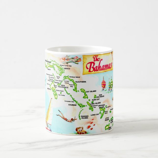 Caneca De Café Vintage Ilhas Bahama Mapa Mug (Centro)