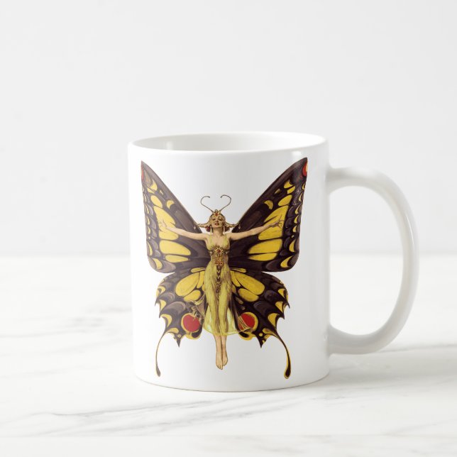Caneca De Café Vintage Illustration Butterfly Fairy (Direita)