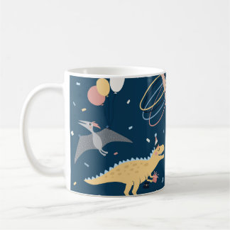 Caneca De Café Vintage illustration with dino's birthday party. S