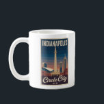Caneca De Café Vintage Indianapolis Indiana Retro Cityscape Trave<br><div class="desc">Celebrate the historic charm of Indiana’s capital with this vibrant retro-style illustration of Indianapolis. This nostalgic cityscape features the iconic Soldiers and Sailors Monument at the heart of downtown, surrounded by the bold skyline and a prominent sports stadium along the cityscape. “INDIANAPOLIS” appears proudly across the top in strong vintage...</div>