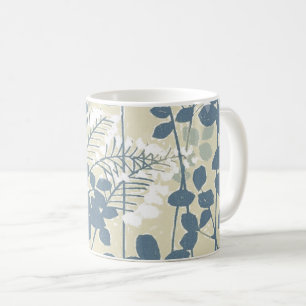 Caneca De Café Vintage Japonês Azul Botânico: Samambaia de Folha