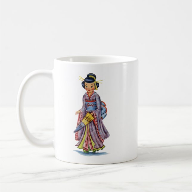 Caneca De Café Vintage Japonês Girl in Kimono (Esquerda)