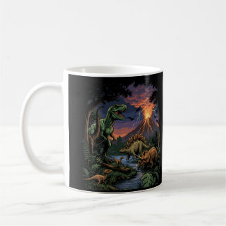 Caneca De Café Vintage Jurassic Dinosaur Rex and Triceratops