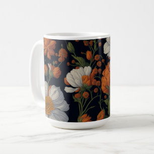 Caneca De Café Vintage Laranja, flores brancas, retro-flores