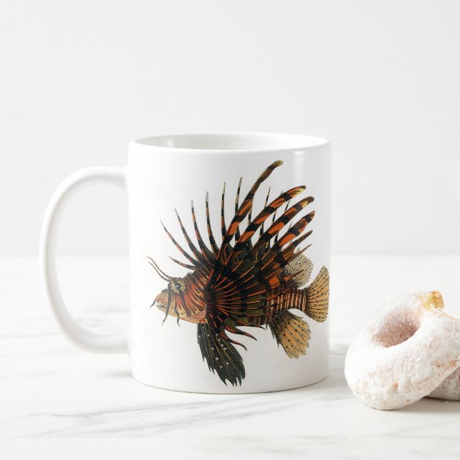 Caneca De Café Vintage Lionfish Fish, Marine Ocean Life Animal (Com Donut)