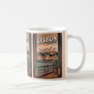 Caneca De Café Vintage lisbon portugal viagem gigantes balcony vi