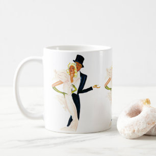 Caneca De Café Vintage Love and Romance, Casal de Casamento Moder